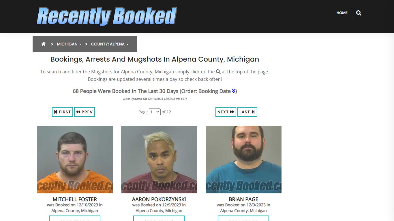 Recent bookings, Arrests, Mugshots in Alpena County, Michigan